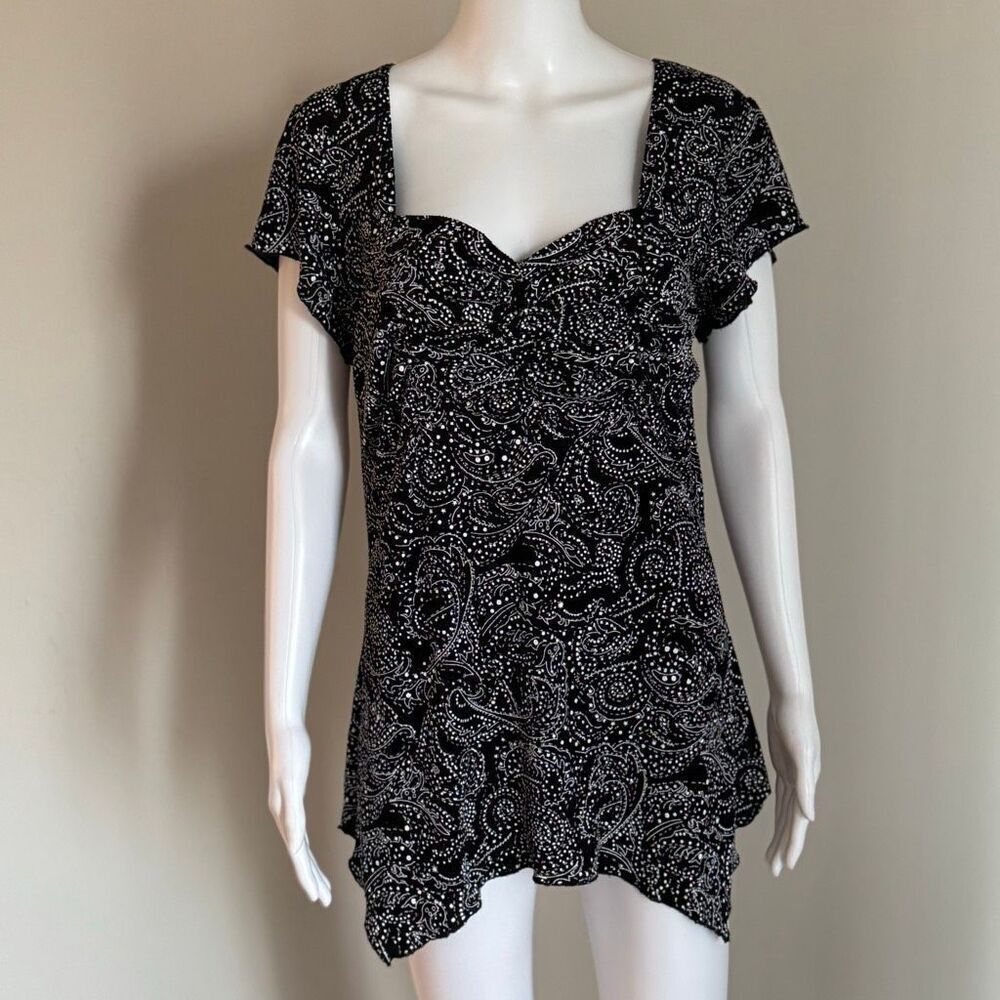 Vintage Plus Size Whimsigoth Fairy Sparkly Top With Ruching Asymmetrical Hem